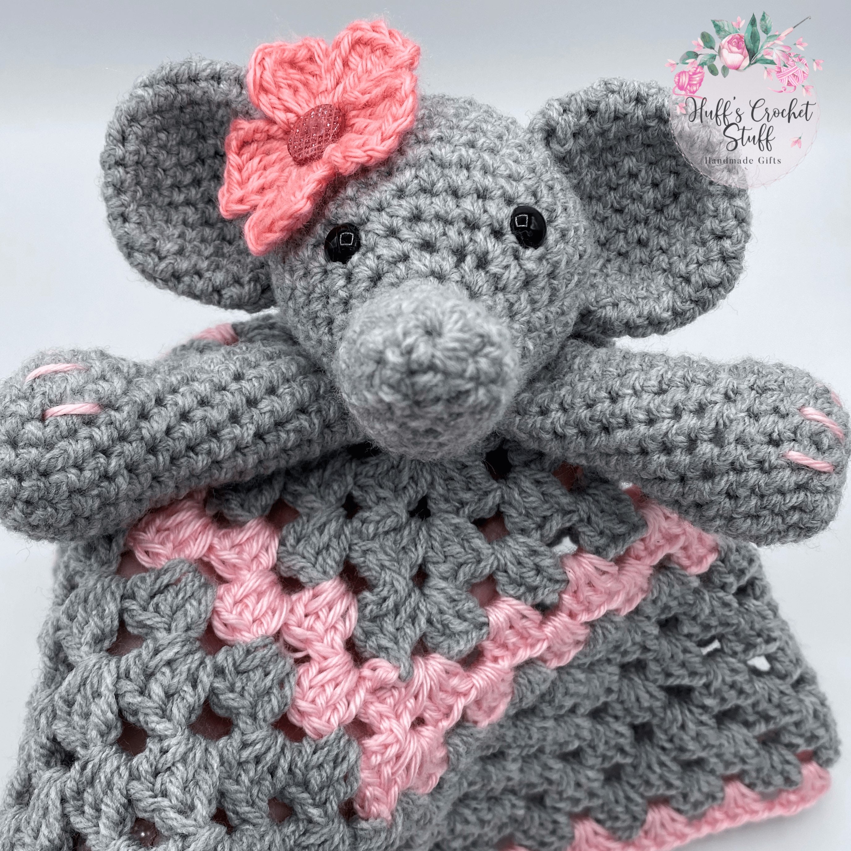 Elephant Baby Lovey Gray and Pink Granny Square Lovey Crochet - Etsy