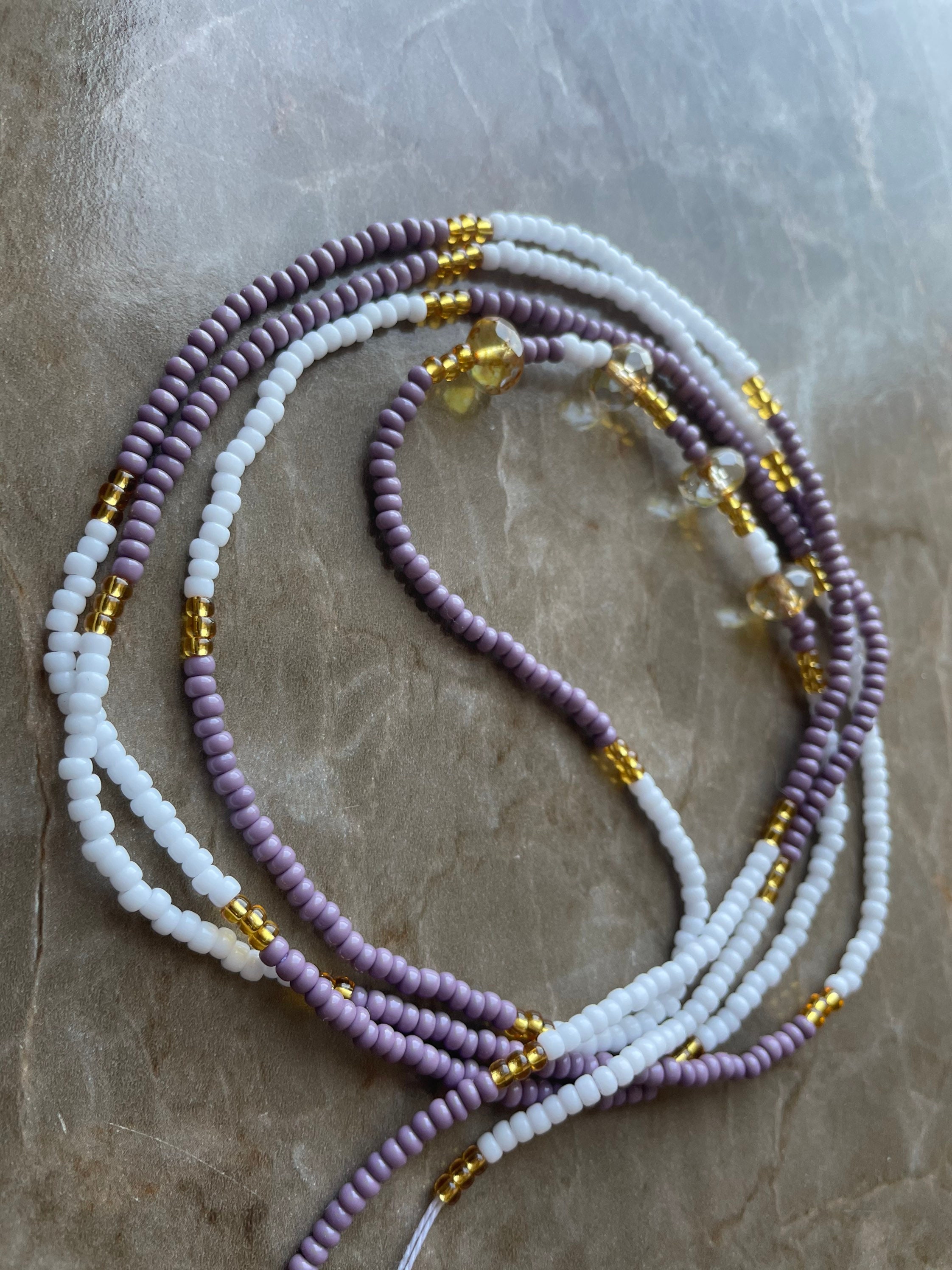 Purple White and Gold Waist Bead Etsy