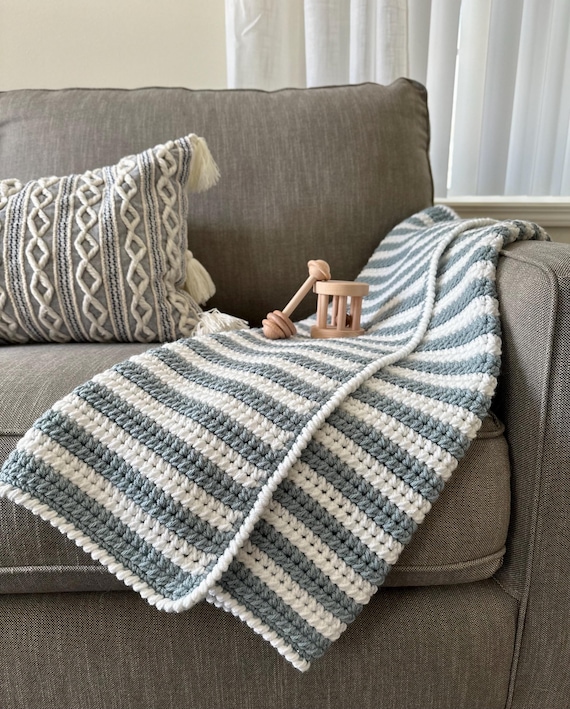 CROCHET PATTERN | Sasha's Stripes Crochet Baby Blanket | Crochet Blanket Pattern, Crochet Baby Blanket, Modern Crochet