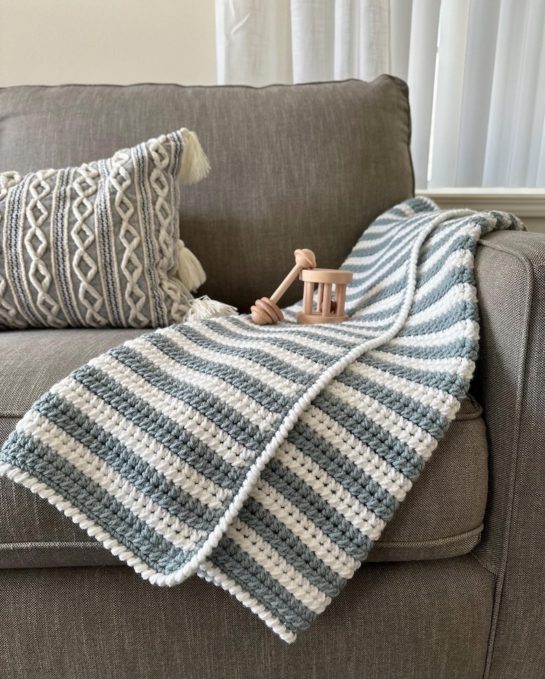 CROCHET PATTERN | Sasha's Stripes Crochet Baby Blanket | Crochet Blanket Pattern, Crochet Baby Blanket, Modern Crochet image 1