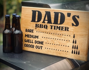 Dad's BBQ Timer Sign | Handmade Pine Wood Grill Chart