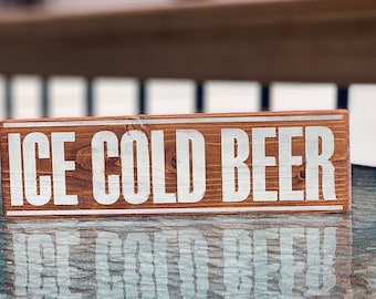 Handmade Wooden "Ice Cold Beer" Sign | Man Cave Decor