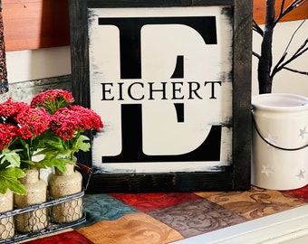 Custom Last Name Sign | Handmade Monogrammed Housewarming Gift