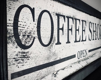 Rustic Coffee Shop Sign, Hand Painted Kitchen Decor