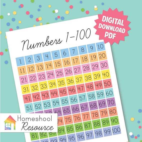 Numbers 1 100 Chart Printable Digital Download Homeschool Etsy Numbers 1 100 Chart Printable Digital Download Homeschool Etsy
