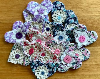 Corazones de tela/adornos/materiales para manualidades.