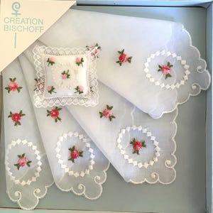 Boxed vintage Swiss handkerchiefs.