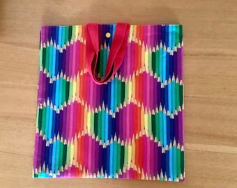 Bolsa de biblioteca para niños / bolsa de mano Patrón de lápices de colores.