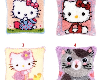 LATCH HOOK PILLOW KIT 15.7 X 15.7 INCHES NEW RED HELLO KITTY