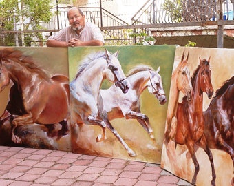 Horse Painting Large Original Art Commission Extra Large Oil on Canvas Horses Animals Painting by ArtBolot.