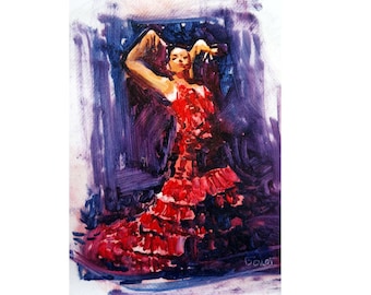 Flamenco Dancer Painting Original Art Commission Oil on Canvas Painting Red Dance Tango Artwork Wall Art by ArtBolot