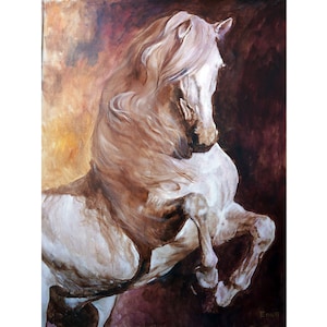 White Horse Painting Original Art Extra Large Oil On Canvas Wild Horse Painting by ArtBolot