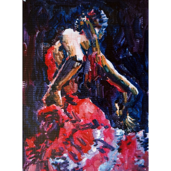 Peinture danse flamenco Original Art Commission Danseuse espagnole femme rouge peinture huile sur toile par ArtBolot