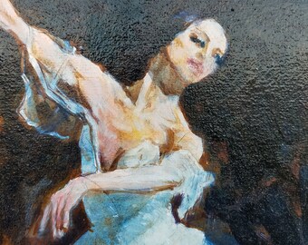 バレリーナの油彩画 バレリーナの絵画 キャンバスに描かれたオリジナルアート 油絵