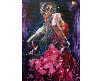 Flamenco Dance Painting Original Art Spanish Dancer Woman Oil on Canvas Impasto Painting Wall Art by ArtBolot