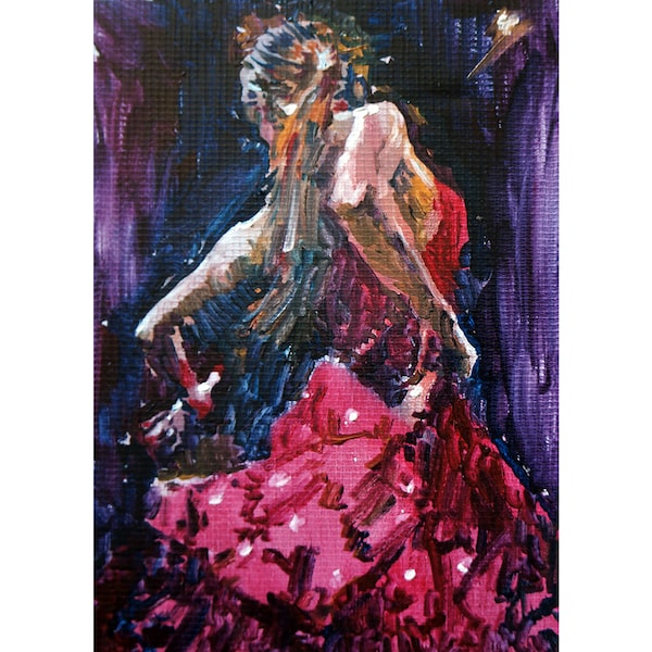 Flamenco Dance Painting Original Art Spanish Dancer Woman Oil on Canvas Impasto Painting Wall Art by ArtBolot