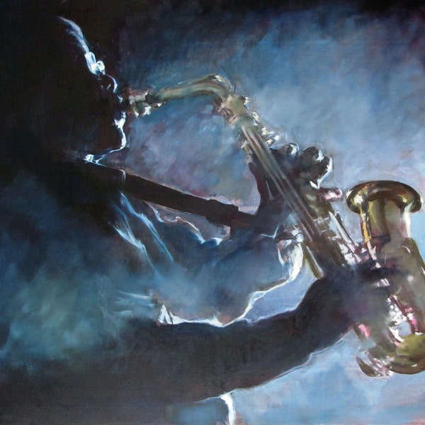 Saxophonist Musician Painting Original Art Commission African American Art Oil on Canvas New Orleans Painting by ArtBolot