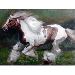 Pinto Horse Painting Original Art Wild Running Horse Large Painting Oil On Canvas by ArtBolot