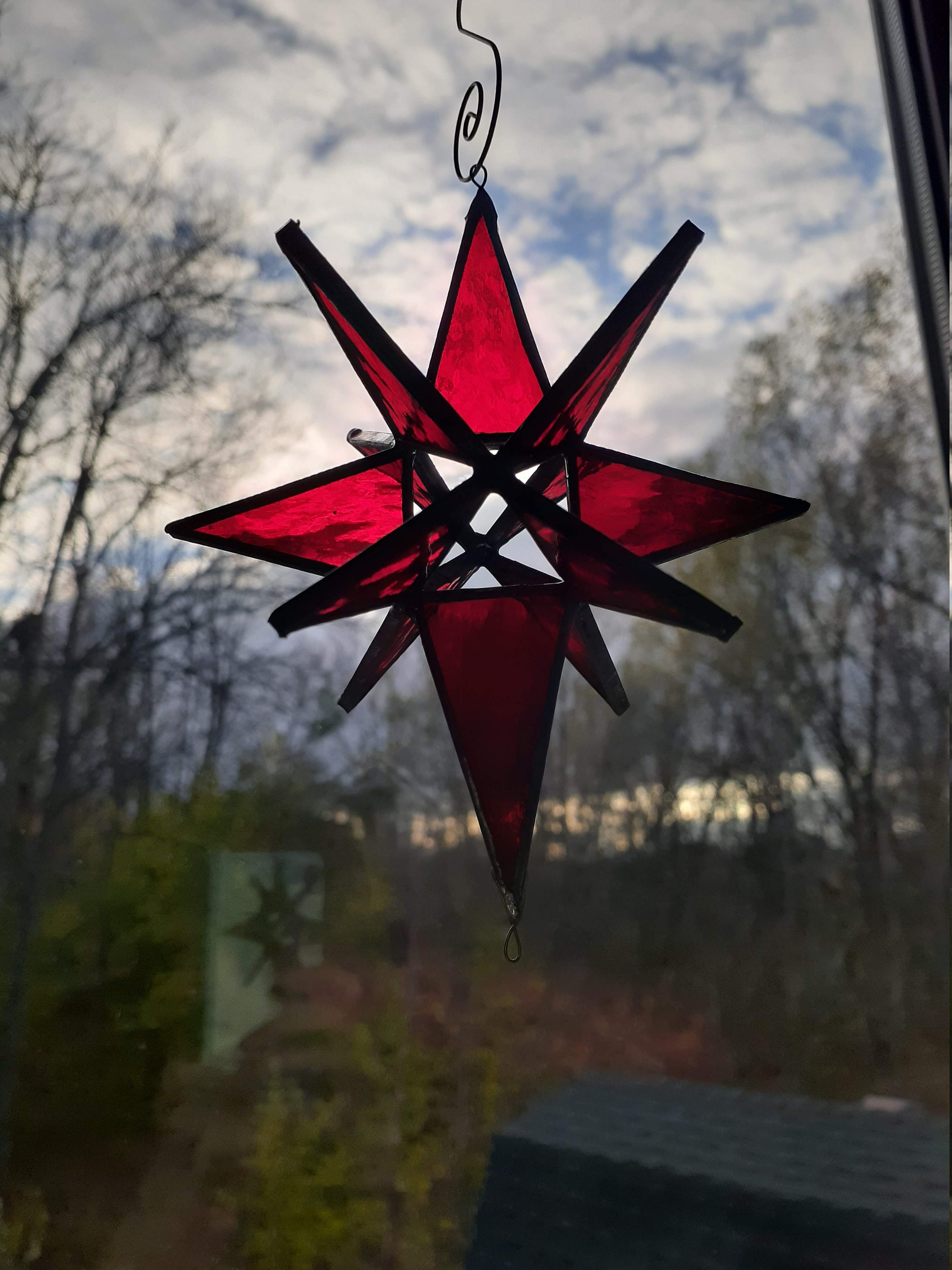 Moravian Star Hanging 12 Point Blue Iridescent Glass Christmas Ornament Star  Gift Wedding Suncatcher Bethlehem