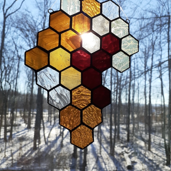 Honeycomb Suncatcher, Stained Glass Beehive | 2.5cm Hexagons