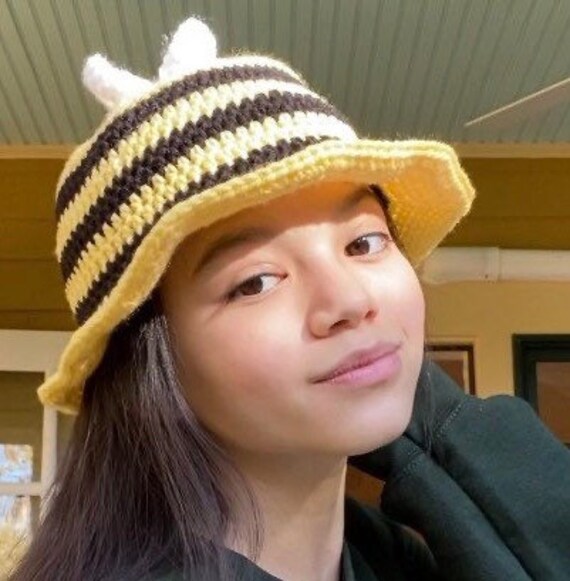 Crochet Bumble Bee Bucket Hat Handmade 