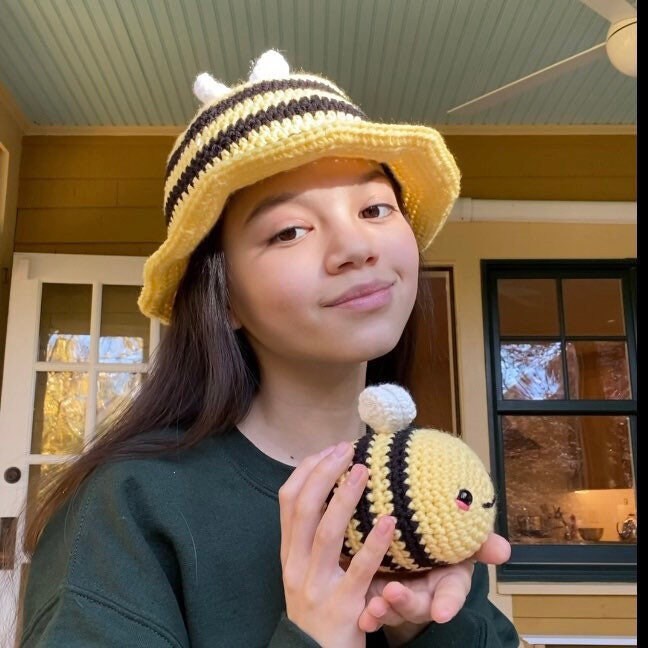 Crochet Bumble Bee Bucket Hat Handmade 