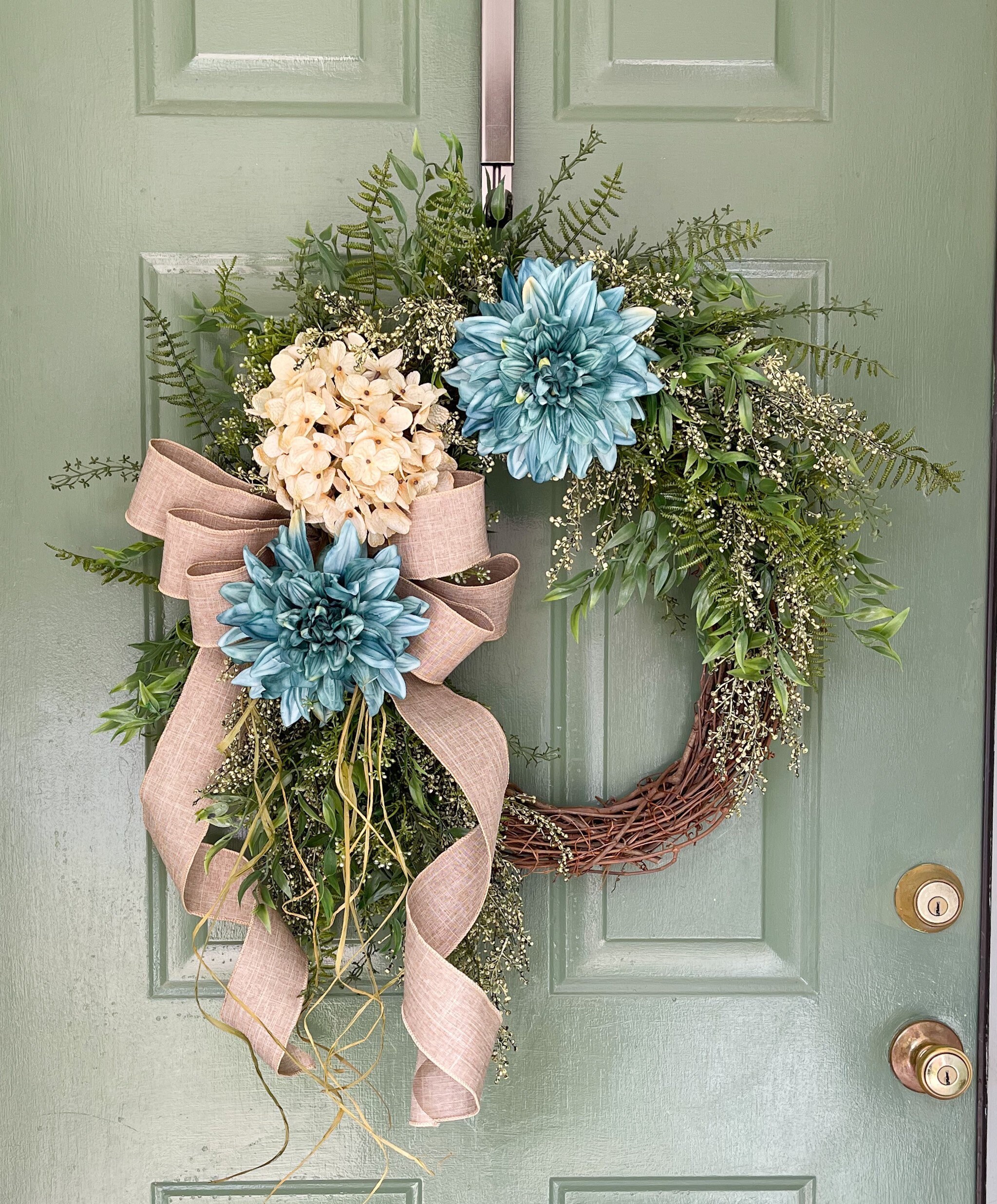 French Country Wreath for Front Door Dahlia and Cream Etsy
