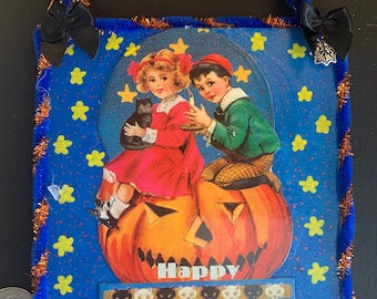 Vintage Halloween card ornament