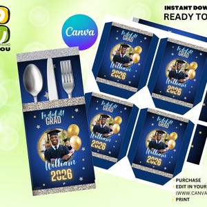 Portacubiertos de graduación editable de la clase de 2026