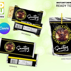 Cobra Kai Birthday Party Bundle Editable, Cobra Kai Capri sun and Candy Wrappers editable