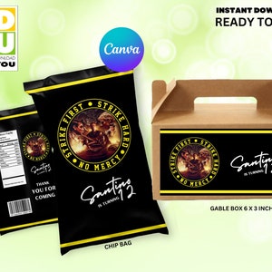 Cobra Kai Birthday Party Bundle Editable, Cobra Kai Chip bag and Gable Box labels editable