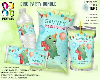Paquete de regalos para fiestas de dinosaurios, paquete de decoración de regalos para fiestas personalizados de dinosaurios