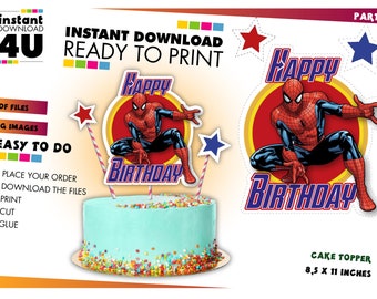 Printable Spiderman Cake Topper for Instant Download, Spiderman Digital Cake Topper for DIY Party Cakes, Spiderman Printable Cake Topper