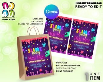 Sacchetto regalo Slime modificabile, Sacchetto regalo modificabile, Etichetta festa Slime modificabile