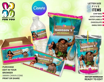 Paquete editable de obsequios para fiestas de cumpleaños de niños, paquete editable para fiestas, paquete editable de Canva