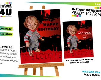 Tabliczka powitalna Chucky, tabliczka powitalna na przyjęcie urodzinowe Chucky, plakat powitalny Chucky, przyjęcie urodzinowe dla dzieci, tabliczka powitalna na przyjęcie