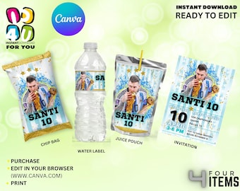 Messi Argentina Party Bundle Editable, Argentina party favors editable, Argentina Party Favors Editable Decoration