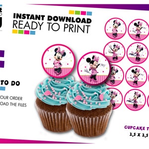 Minnie Cupcake Topper. Minnie Birthday Party labels. Minnie Cupcake tags. Printable Toppers. INSTANT Download. Digital