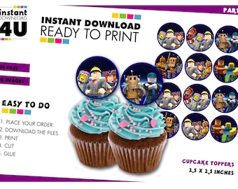 Adornos para cupcakes de Roblox, cumpleaños de Roblox, fiesta de Roblox, etiquetas de adorno de Roblox, celebración de Roblox, archivo digital, descarga instantánea