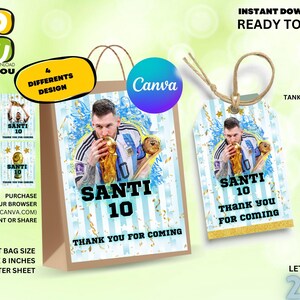 Messi Gift Bag Gift Tag Editable, Argentina party favors editable, Argentina Messi Editable Bundle