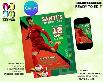 Birthday Party Invitation Editable, Portugal editable Invitation, Editable Canva Invitation