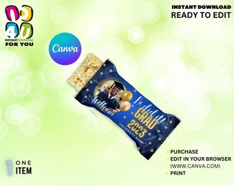 卒業式用編集可能なキャンディーラッパー（写真付き）、2024年卒業式用キャンディーラッパーテンプレート、卒業式用デコレーション（編集可能）Canva