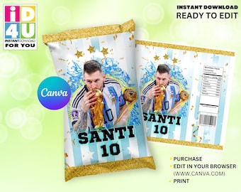 Messi Chip Bag World Cup Champions, Argentina Editable Chip Bag Wrapper, Messi Editable Chip Bag