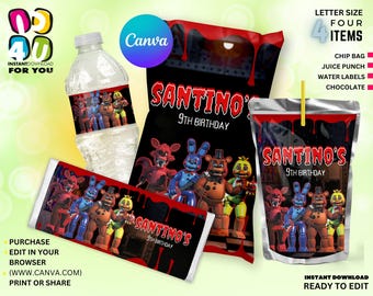5 Nights at Freddy's party decoration editable