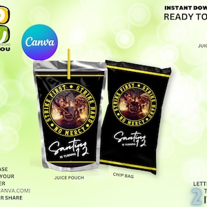 Birthday Party Decoration Bundle Editable, Chip bag and Capri Sun Editable Label