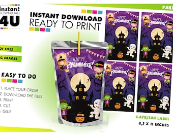 Halloween Juice Pouch Labels, DIY Halloween Juice Labels, Halloween Printable Party Supplies, Halloween Favors, Instant Download