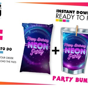 Glow in the dark Party Bundle, Lets glow party, Glow Party Capri Sun+Chip Bag Label, Neon party, Glow chip and juice labels