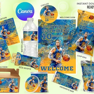 Basketball Party Bundle Editable labels, Basketball large Bundle 11 digital items, Edit Yourself