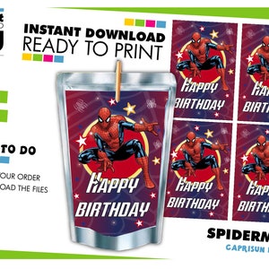 Spiderman Decoration Capri Sun Labels. Pouches Label. Boy Birthday Juice Bag Label. Printable Capri Sun Label. Digital File