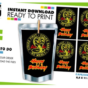 COBRA KAI, Cobra kai logo digital capri sun label, Cobra Kai birthday, Cobra Kai party favor. Digital Instant Download